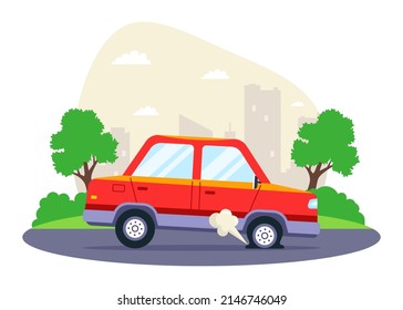 a car had a flat tire on the highway. problem on the road. flat vector illustration.