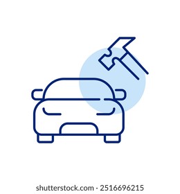Car and hammer. Vehicle maintenance and repairs, auto body work. Pixel perfect, editable stroke icon