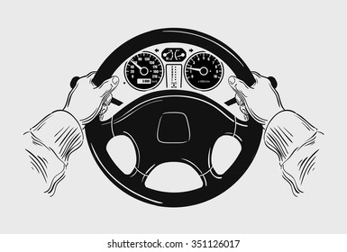 Car. Hand drawn sketch driving vector illustration