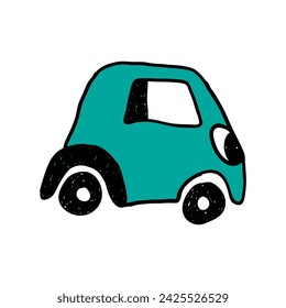 Car hand drawn vector illustration. Funny cartoon style car. 