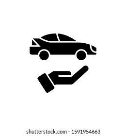car in the hand icon in black flat design on white background