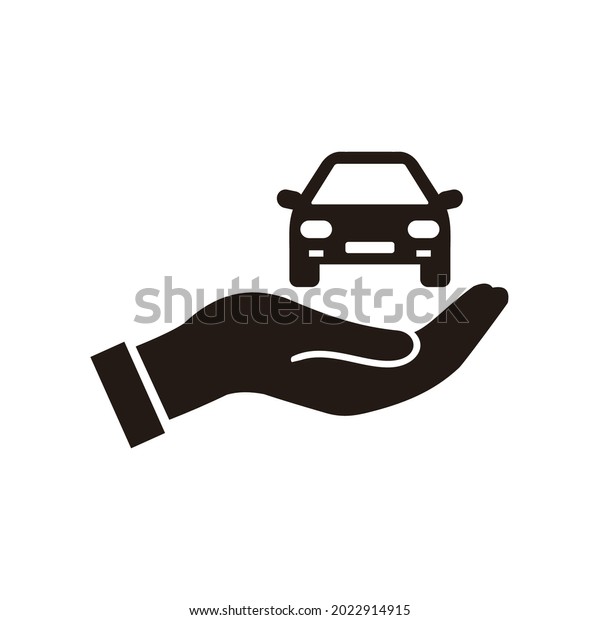 Car in hand icon on\
white background