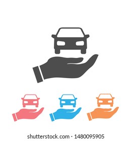 Car in hand icon. Vector illustration
