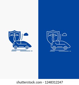 car, hand, insurance, transport, safety Line and Glyph web Button in Blue color Vertical Banner for UI and UX, website or mobile application