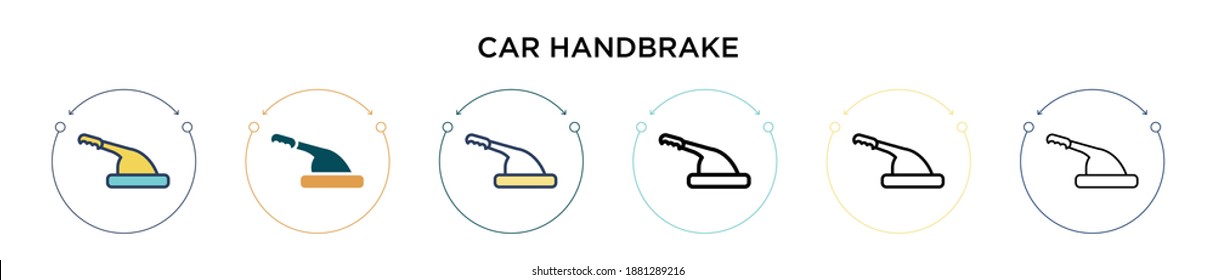 Car handbrake icon in filled, thin line, outline and stroke style. Vector illustration of two colored and black car handbrake vector icons designs can be used for mobile, ui, web