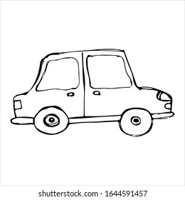 The car is hand-drawn with a pencil. Sketch made with a pen. The transport icon in line. Vector eps illustartion.