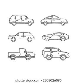 car handrawn doodle illustration vector set