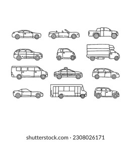 car handrawn doodle illustration vector set