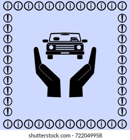 Car in the hands icon, insurance vector illustration