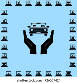 Car in the hands icon, insurance vector illustration