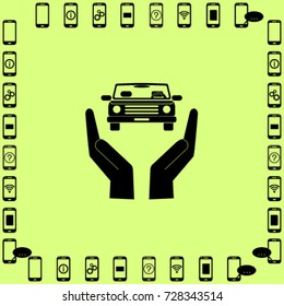 Car in the hands icon, insurance vector illustration