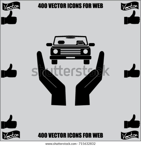 Car in\
the hands icon, insurance vector\
illustration