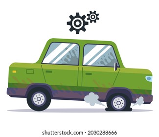 das Auto hat einen Platten. Punktion eines Rades auf der Strecke. flache Vektorgrafik.