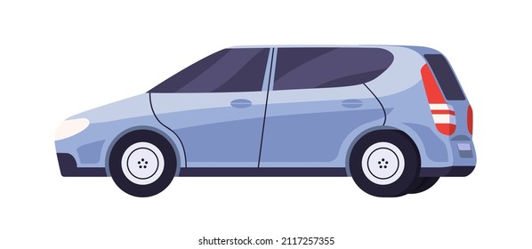 Auto, Rückenlehne Typ. Seitenansicht des Kraftfahrzeugs. Fahrradprofil. Neues modernes Automobil-Modell. Farbige Flachkartoon, Vektorgrafik einzeln auf weißem Hintergrund