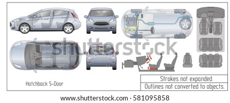 car hatchback interior parts engine seats dashboard drawing blueprint outlines not converted to objects