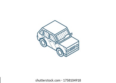 car, hatchback isometric icon. 3d vector illustration. Isolated line art technical drawing. Editable stroke