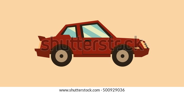 The car in the hatchback. Red.\
Cartoon style. The image of a toy car. Vector\
illustration