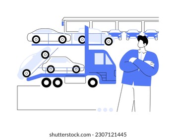 Car hauler abstract concept vector illustration. Carrier dealing with car transportation, vehicle hauler, official dealership, distributorship company, auto delivering service abstract metaphor.