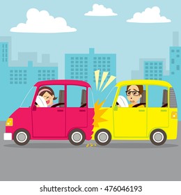 Car having rear collision accident with automobile at city