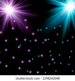 Car head lights shining from darkness background.Vector silhouette of car with headlights on black background. Easy light flash .Vector illustration. 
