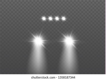 Car head lights shining from darkness background.Vector silhouette of car with headlights on black background. Easy light flash .Vector illustration.