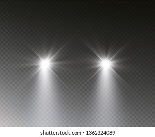 Car head lights shining from darkness background.Vector silhouette of car with headlights on black background. Easy light flash .Vector illustration.