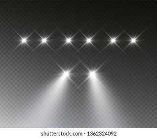 Car head lights shining from darkness background.Vector silhouette of car with headlights on black background. Easy light flash .Vector illustration.