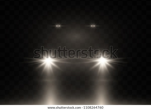 Car head lights
shining from darkness background.Vector silhouette of car with
headlights on black
background.