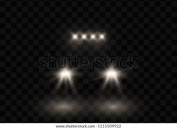 Car head lights\
shining from darkness background.Vector silhouette of car with\
headlights on black\
background.