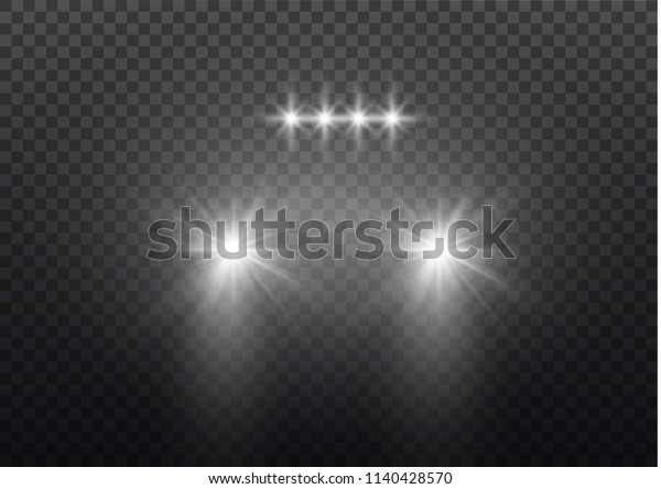 Car head lights shining from darkness
background.Vector silhouette of car with headlights on black
background. Easy light flash .Vector
illustration.