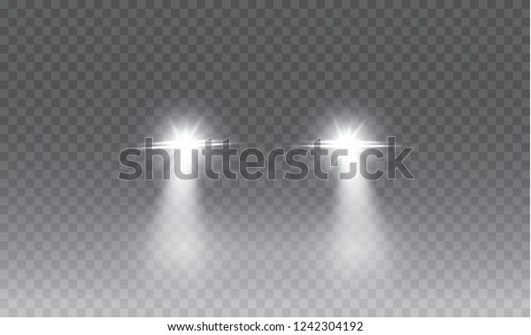 Car head lights shining from darkness\
background.Vector silhouette of car with headlights on black\
background. Easy light flash .Vector\
illustration.