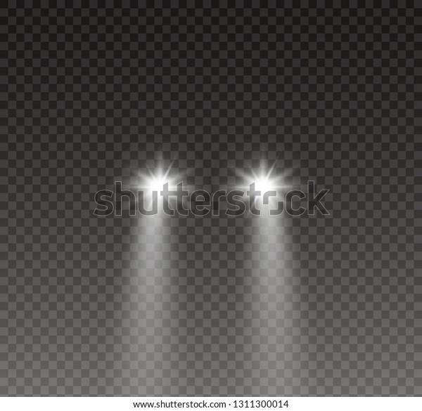 Car head lights shining from darkness\
background.Vector silhouette of car with headlights on black\
background. Easy light flash .Vector\
illustration.