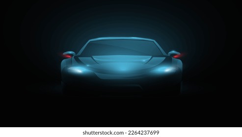 Car with a headlight in dark background. The modern vehicle, Supercar. Vector illustration