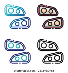 Car Headlight icon design in four variation color