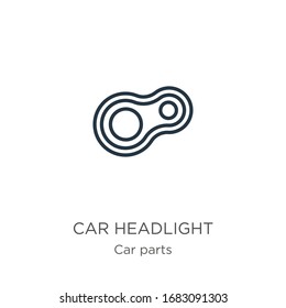 Car headlight icon. Thin linear car headlight outline icon isolated on white background from car parts collection. Line vector sign, symbol for web and mobile