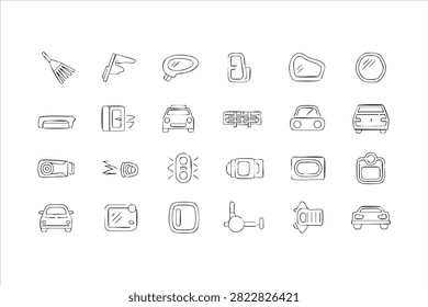 Car Headlight And Side Mirror Line Icons For Auto Maintenance