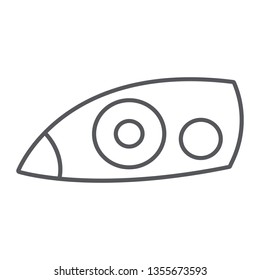 Car headlight thin line icon, auto and part, car light sign, vector graphics, a linear pattern on a white background, eps 10.
