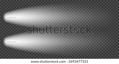 Car headlight top view. Lighthouse camera, motorcycle lamp flare. Night front flashlight, png overlay. Street led effect, light beam in smoky fog. Isolated train head spot vector, beacon lense aerial