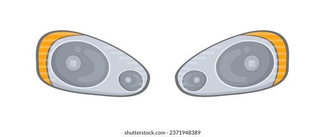 Car headlights concept. Part of automobile and vehicle. Car service elements. Tuning and repair. Graphic element of website. Cartoon flat vector illustration isolated on white background