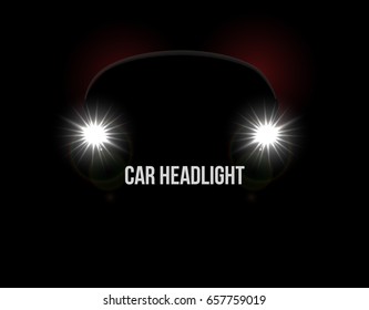 Car headlights. Headlamp glowing vector effect background