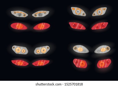 Car headlights. Headlight automobile, lamp realistic headlamp illustration