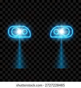 Faros de coche, efecto de luz nocturna, Ilustración vectorial.