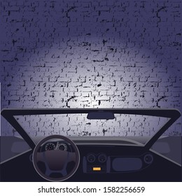 Car with headlights on. Headlights. Space for text. Vector illustration