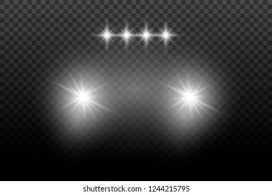 Car headlights shining from darkness. Silhouette of car with headlights on black background .Vector illustration EPS10