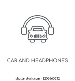 Car and headphones linear icon. Car and headphones concept stroke symbol design. Thin graphic elements vector illustration, outline pattern on a white background, eps 10.