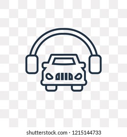 Car and headphones vector outline icon isolated on transparent background, high quality linear Car and headphones transparency concept can be used web and mobile