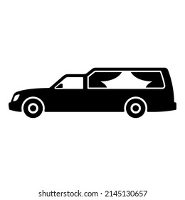 Car hearse icon. Black silhouette. Side view. Vector simple flat graphic illustration. Isolated object on a white background. Isolate.