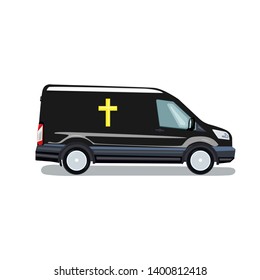 Car hearse. Memorial Service. Vector graphics in flat style.