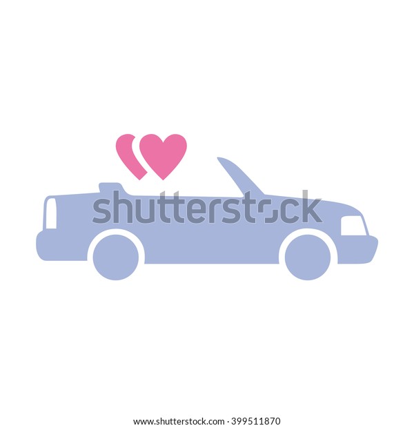 Car\
with heart balloons. Vector icon. Color\
illustration.