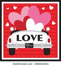 Car and heart shape for valentine or wedding card